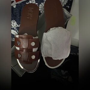 DKNY Brown Leather Sandals with Silver Accents